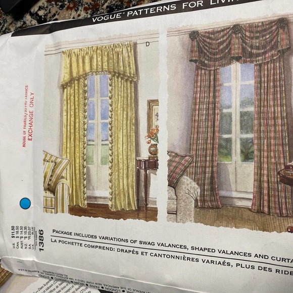 UNCUT Vogue 1386 Waverly Window Treatments Pattern Collection 4 Styles - Picture 9 of 9
